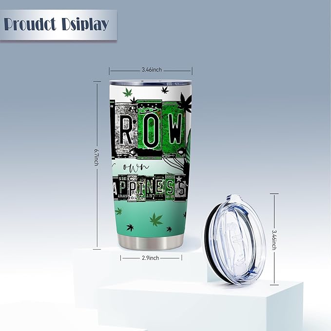 ATHAND Grow Your Own Happiness Tumbler, 20oz Insulated Stainless Steel Travel Coffee Mug with Lid, Funny Weed Marijuana Green Tumbler, Novelty Gift for Cannabis Lovers, Men & Women,1 Pcs