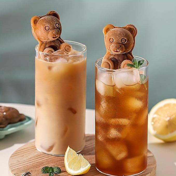 3D Bear Ice Cube Mold, Green Silicone Ice Cube Tray with Lid for Cocktail Whiskey, Large Ice Cube Trays for Freezer, Food Grade Reusable Ice Cube Molds, Cute Candies Chocolate Bear Silicone Molds