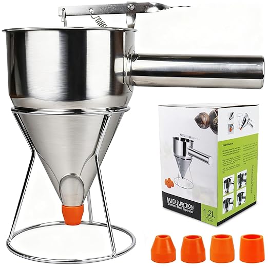 Pancake Batter Dispenser, Large 40oz/1200ml Multi-Caliber Stainless Steel Funnel Cake Dispenser with Stand for Commercial and Home Use