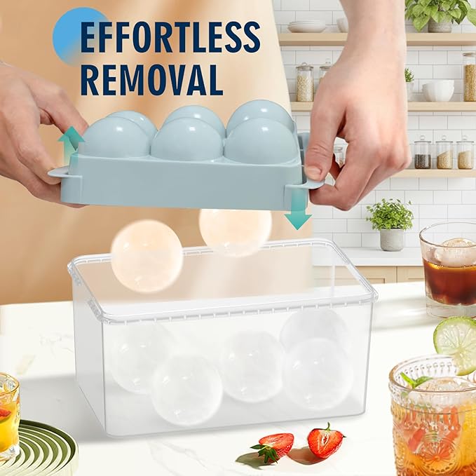 Large Ice Ball Maker Mold, 1.9" Round Ice Cube Mold for Whiskey Bourbon Cocktail, 6 Balls, Sphere Ice Mold, Big Ice Cube Tray with Container and Tongs, Easy to Fill & Release