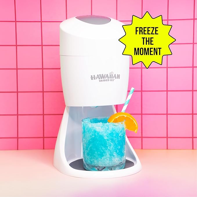 Hawaiian Shaved Ice Machine Kit - 3 Flavors, 25 Cups, Straws, Pourers, Ice Molds