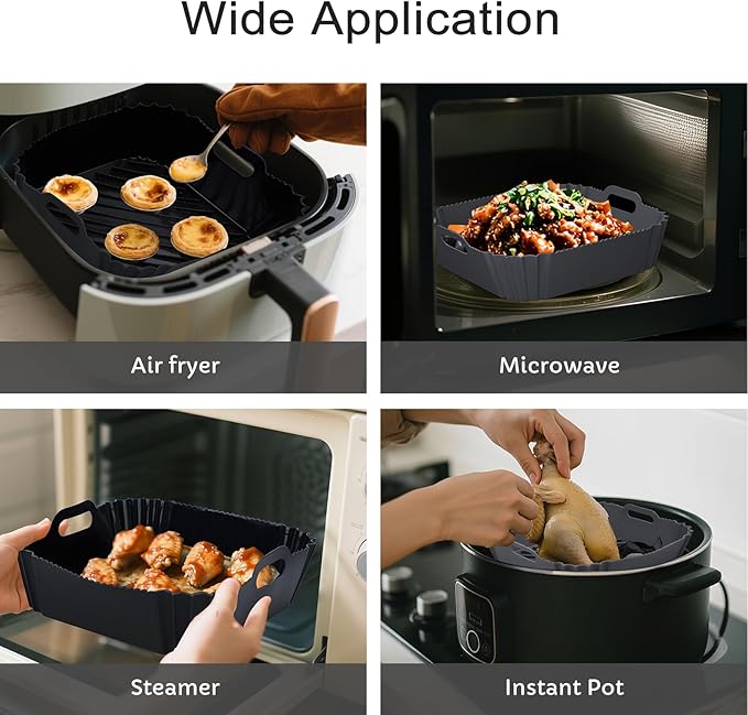 Air Fryer Silicone Liners 2 Pack, Reusable Square Air fryer Basket Liners, 4-6Qt Silicone Baking Tray for Instant Air fryer, Oven Microwave Pot Accessories, Food Grade Kitchen Gadgets