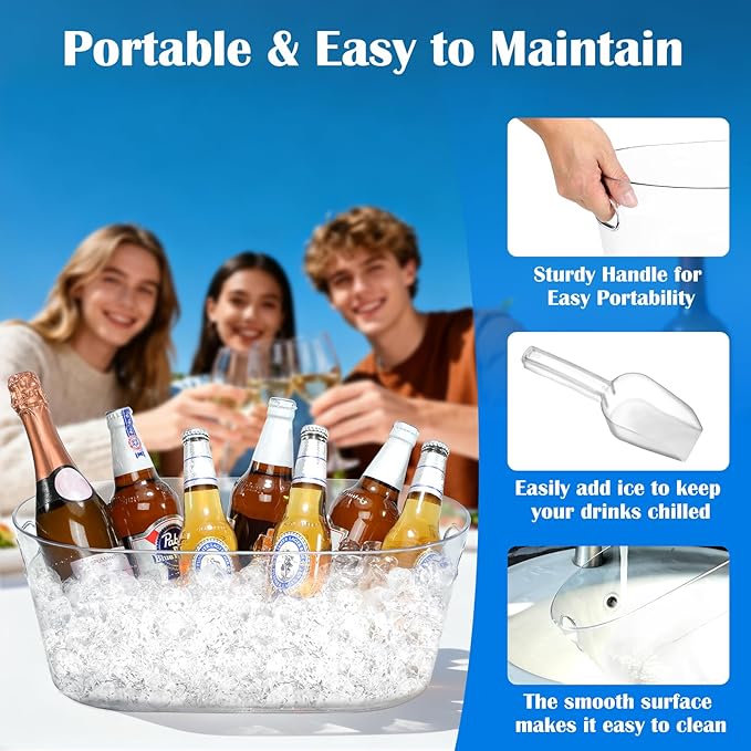 2 PCS Ice Buckets for Parties, 15L Large Ice Bucket, 4 Gallon Champagne Bucket with Scoops, Beverage Tub Mimosa Bar Supplies for Champagne, Beer, Cocktail