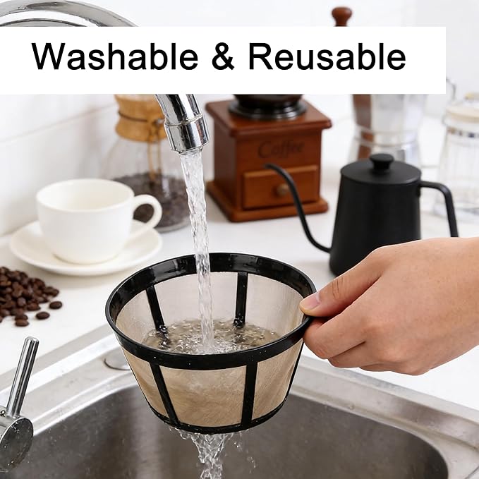 2 Pack Reusable Coffee Filter Fit for BUNN 8 10 12 Cup Coffee Maker and Brewer Series BX, BTX, GRX, NHB, NHS, ST, HG & H, Stainless-Steel Woven Mesh with Coffe Spoon