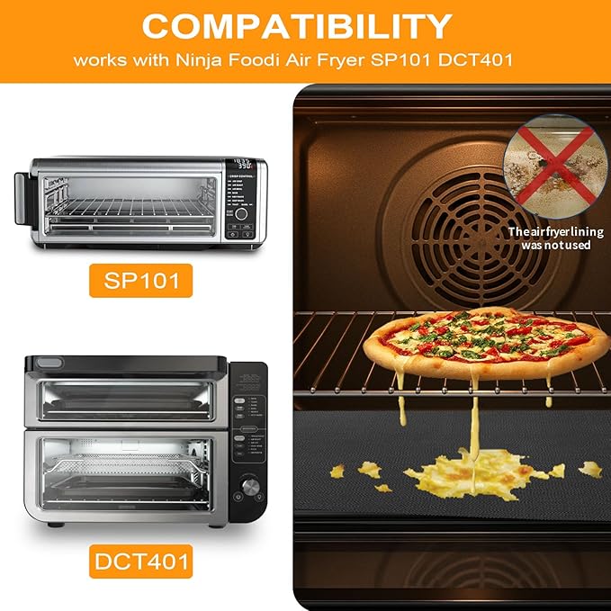 4-Pack Fiberglass Air Fryer Mats 11.81"x12.4" For Ninja SP101/SP201/SP301/DCT401/DCT402 Compatible Oven Liners for Bottom of OvenReusable & Heavy-Duty for Even Cooking