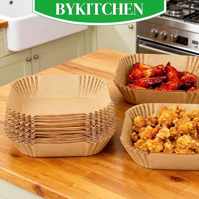 BYKITCHEN 300PCS Small Air Fryer Disposable Liners for 2 to 5QT Airfryer, Square Mini Air Fryer Parchment Paper Liners, Compatible with CHEFMAN 2 QT/ 4 QT, Cosori 2.1QT, Instant Pot Vortex 4Qt& More