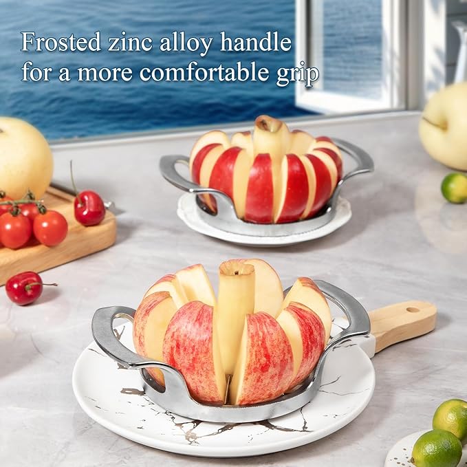 Premium Apple Slicer with Frosted Handle,8-Blades Sharp Stainless Steel Fruit Cutter- Zinc Alloy Case - Effortlessly Slice and Core Apples - Kitchen Essential