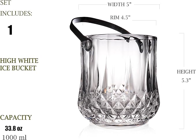 Small Round Glass Ice Bucket Kits, Heavy Thick Wine Cooler with Steel Tong and Clamp, 5.3" H*5" W, 34 oz (1000 ml)