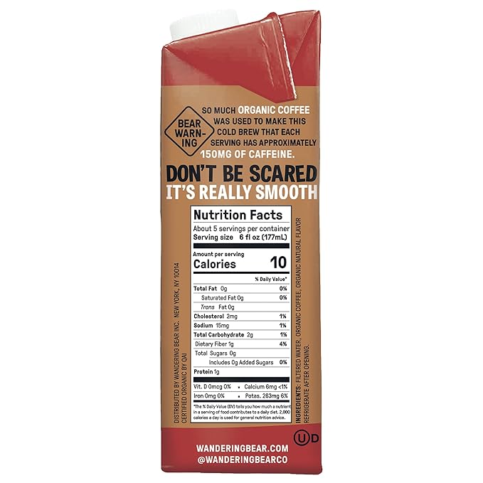 Wandering Bear Organic Cold Brew Coffee Variety Pack - Extra Strong, Bold, Smooth, Unsweetened, Shelf-Stable, Ready to Drink & Vegan, Iced Cold Brewed Coffee Drink - 32 fl oz (3pk - Vanilla, Caramel, Mocha)