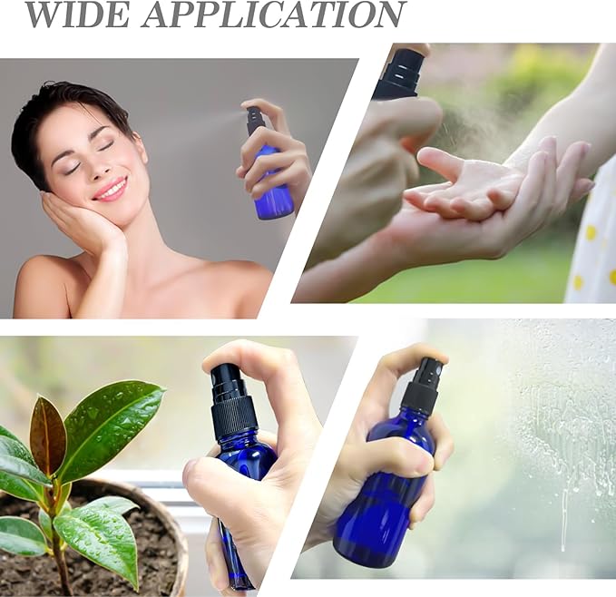 3.4 oz Glass Blue Spray Bottles,Small Empty Fine Mist Refillable Travel Spray Bottle for Cleaning,Perfume,Aromatherapy,Cosmetic Sprays,Hair,Essential Oils with Fine Mist Dispenser（3 Pack）