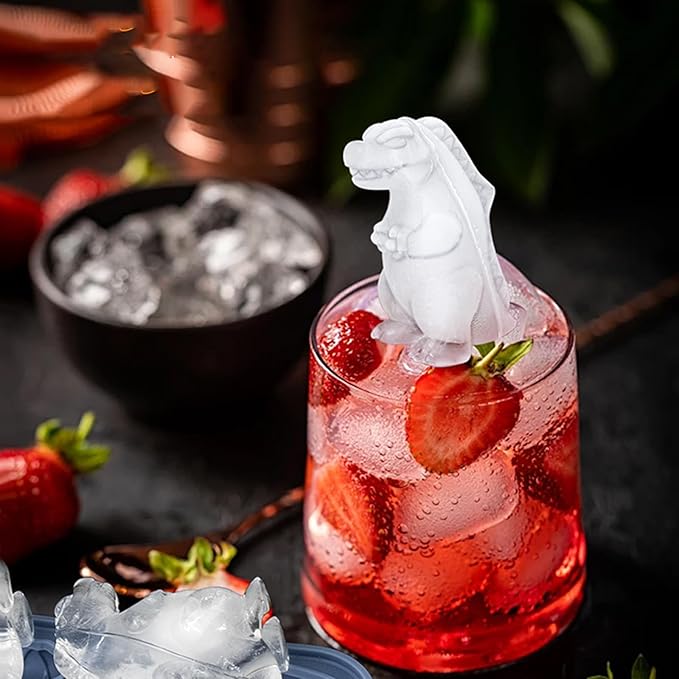 Dinosaur Ice Cube Tray Mold - 3D Dino Shape Ice Cube Trays, Cute Monster Ice Cube Molds for Whiskey Bourbon, 4-Hole Large Fun Shapes Ice Cube Trays with Lid, Funny Dinosaur Gifts for Lovers Women Men