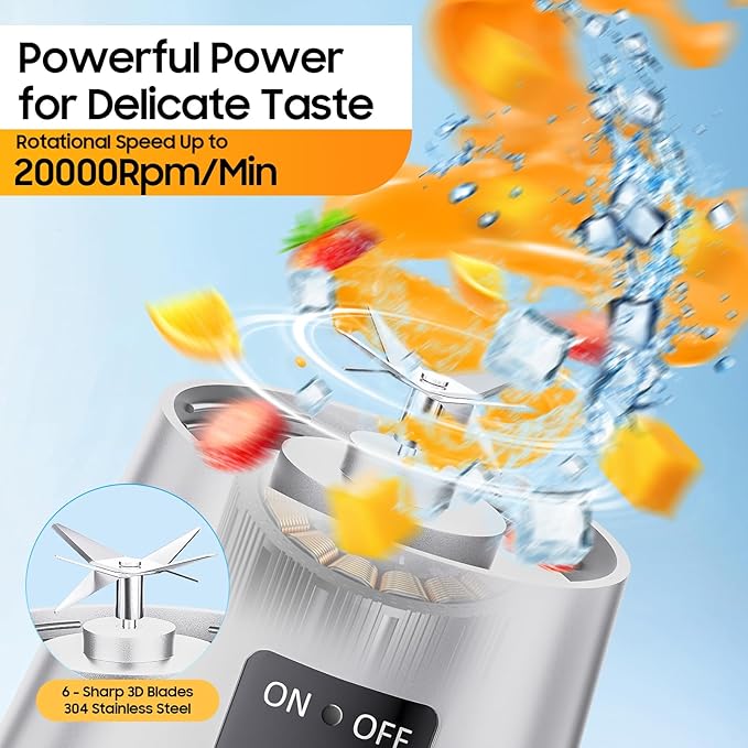 2026 Newly Upgraded Portable Smoothie Blender - Cordless Personal Blender Type-C Rechargeable, 13Oz Juice Cup BAP Free, 20,000Rpm Speed Powerful Blending, Freshly Squeezed in Sports/Office