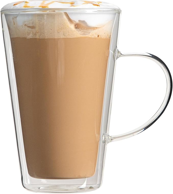 Restaurantware Glass Espresso Cups 12 Count 14 Ounces Borosilicate Double Wall Glass Coffee Mugs Insulated Clear Tea Drinkware for Hot or Cold Beverages