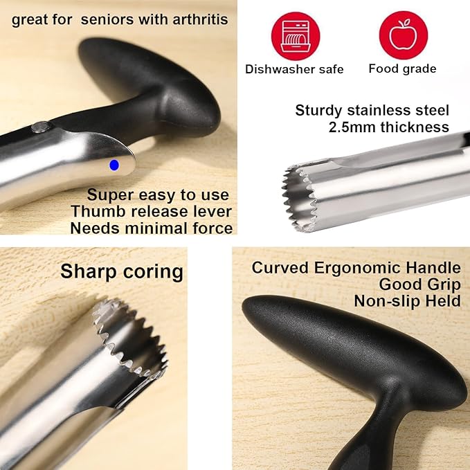 Small Apple Corer Tool Stainless Steel Cool Kitchen Gadgets Fruits Core Remover for Coring Pears Tomatoes Bell Peppers Fuji Honeycrisp Gala Cupcake Small Vegetables - Black