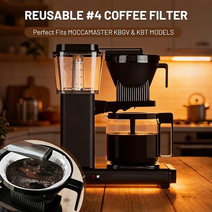 Reusable Stainless Steel Coffee Filter no 4 for Moccamaster KBGV KBT, Compatible with Technivorm Models 53935, 53949, 79318, Dishwasher Safe & Eco Friendly