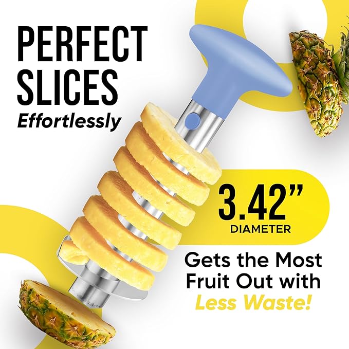 Zulay Kitchen Stainless Steel Pineapple Corer & Slicer – Heavy Duty Pineapple Cutter & Eye Removal Tool – Effortless Core Remover Tool with Sharp Reinforced Blade & Ergonomic Handle - Periwinkle Blue