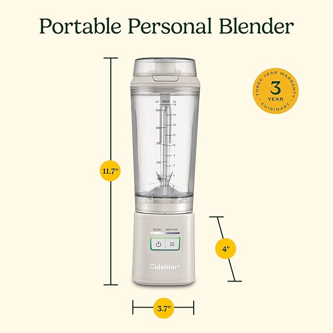 Cuisinart Cordless Rechargeable Portable Blender for Smoothies & Shakes, Personal Smoothie, Compact For Travel, On-the-Go Use, Tan, PBL-100