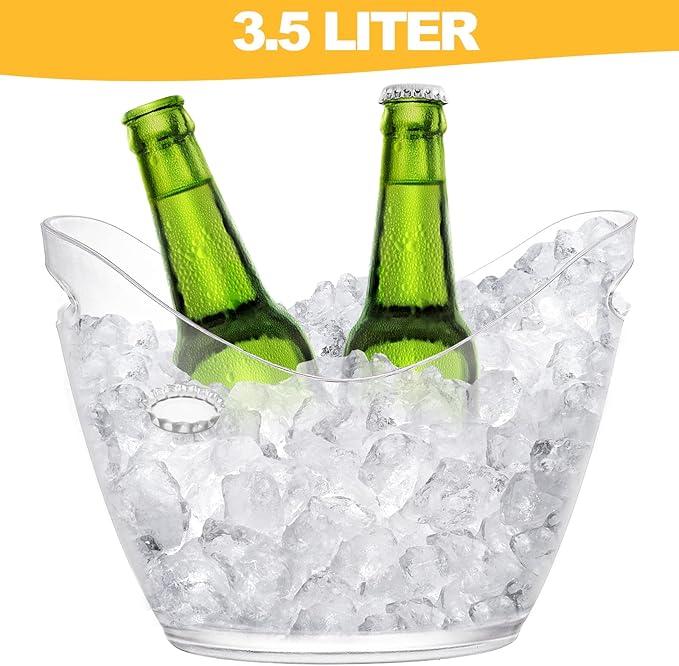 Yesland Ice Bucket Frosted Plastic 3.5 Liter Storage Tub - Perfect for Wine, Champagne or Beer Bottles