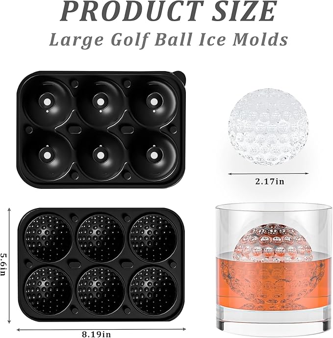 3D Golf Gifts Ice Cube Tray, 2.2" Large Golf Silicone Fun Shapes Whiskey Ice Mold for Cocktails, Bourbon,Brandy, Whiskey Gifts, Sphere Ice Molds for Chilling Beverages