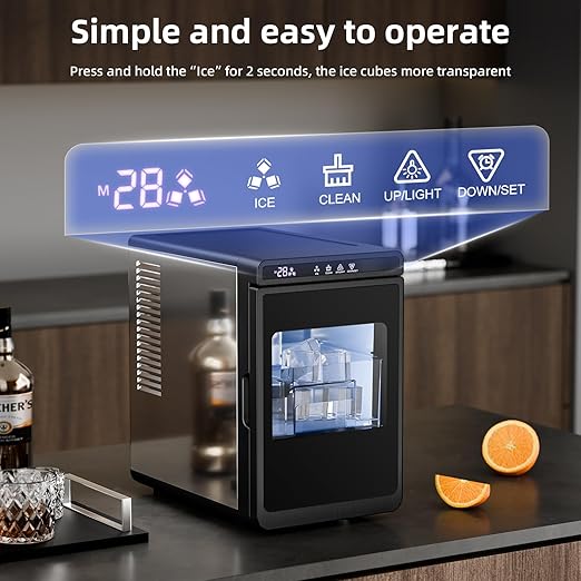 Antarctic Star Clear Ice Cube Maker, 3 pcs in 25 mins, 150 pcs/Day, CrystalFlux Technology, Self-Cleaning, 24H Timer, Enhanced Insulation for Whiskey & Bourbon