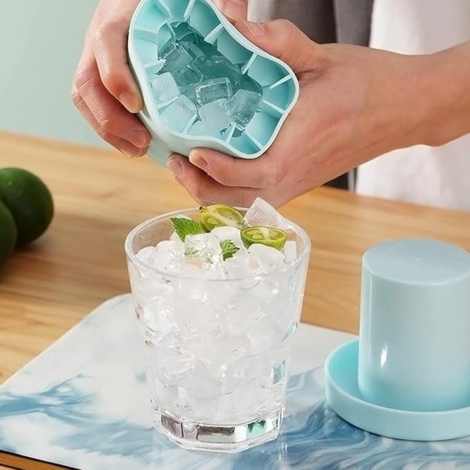 2 Pack Cylinder Ice Cube Mold Ice Trays, Silicone Ice Bucket, Portable Ice Cube Maker, Press-Type Easy-Release Ice Cup (Blue)