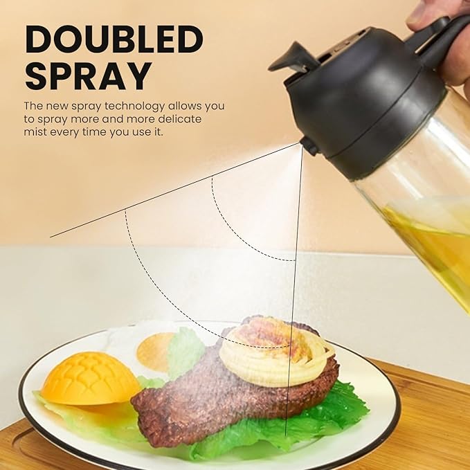 2-in-1 Oil Spray Bottle for Kitchen, Glass Olive Oil Sprayer and Pourer, Non-Stick, No Drip, Fine Mist Dispenser