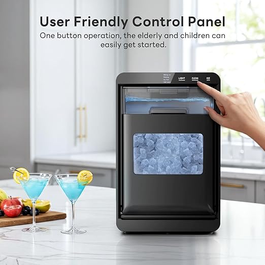 Countertop Nugget Ice Maker, Produces 44lbs Daily, Rapid 15-Min Sonic Ice Machine with Self-Cleaning, 1.8L Water Tank, Quiet Pebble Crushed Ice Maker for Kitchen, Office & RV