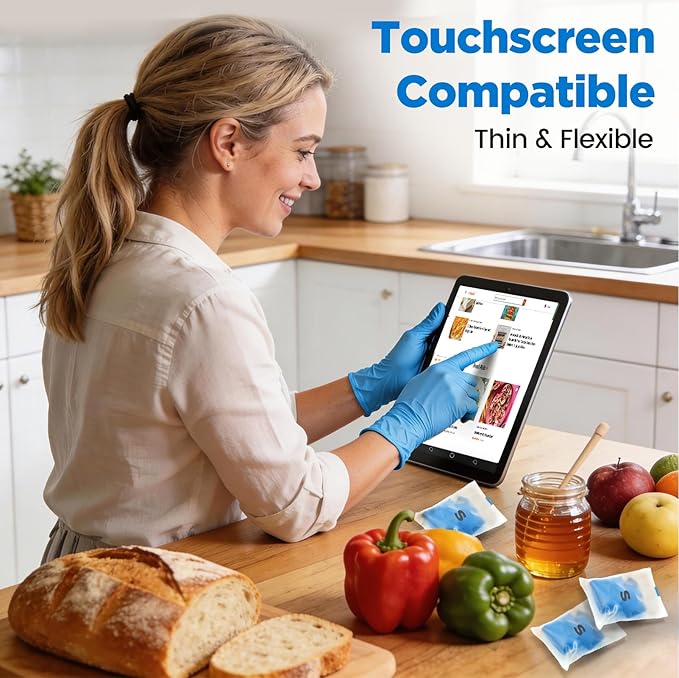 5-Mil Food Grade Disposable Nitrile Gloves Large, 100Pcs + 5 Bonus Travel Packs Blue Cooking Gloves, Latex & Powder Free, Touchscreen, Textured Grip for Cleaning, BBQ, Grill, Tattoo, Barber