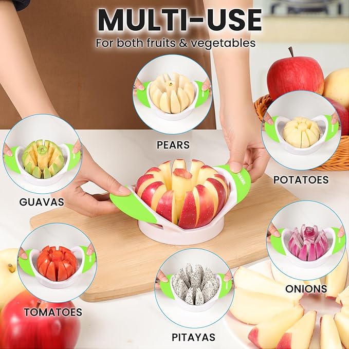 SCHVUBENR 3.5 Inch Apple Slicer with 12 Sharp Blades - Professional Apple Cutter - Stainless Steel Apple Corer - Super Sharp Apple Slicer and Corer - Slice Apple with Ease(Green)