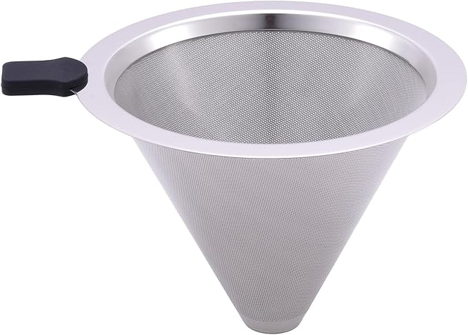Pour Over Coffee Filter Dripper, Stainless Steel Metal Cone Drip Coffee Filter, Paperless and Permanently Reusable, Double Mesh Coffee,Tea Filter for 1-3 Cup