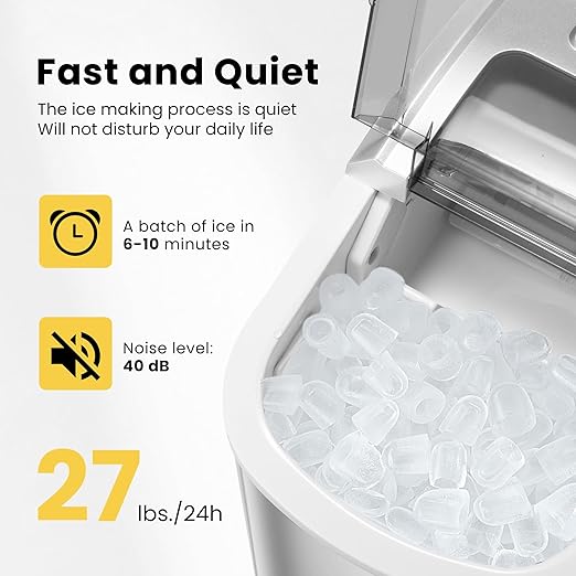 VIVOHOME Electric Portable Compact Countertop Automatic Ice Cube Maker Machine with Hand Scoop 10 Ice Bags and Self Cleaning Function 27lbs/Day Silver