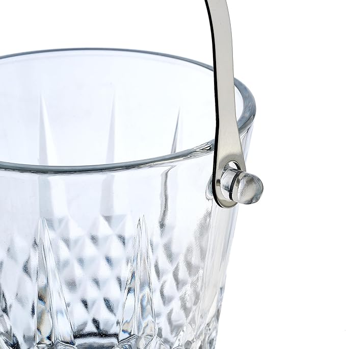 Glass Ice Bucket with Handle and Stainless Steel Tongs - Glass Ice Buckets for Party,Wine, Beer, Champagne, Cocktail Bar, Mini & Portable, 1000ml