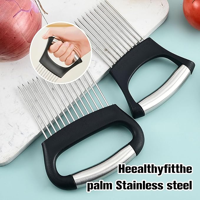 Onion Holder for Slicing, Large Onion Cutter Vegetable Chopper, Stainless Steel Tomato Slicer for Potato Lemon, Practical Meat Tenderizer Tool(2 Pcs)