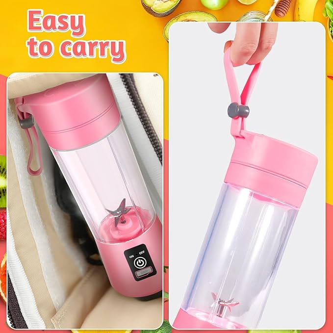 Portable Personal Blender for Shakes and Smoothies with 6 Blades, 380ml Fresh Juice Blender with Rechargeable USB Port