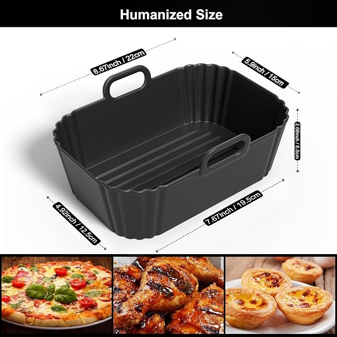 Silicone Air Fryer Liners 2 Pack, Reusable Liners Compatible for Ninja Foodi DZ201, DZ401, DZ550, COSORI, Chefman, Instant Air Fryer, and 6-in-1 8-10QT AirFryer Baskets
