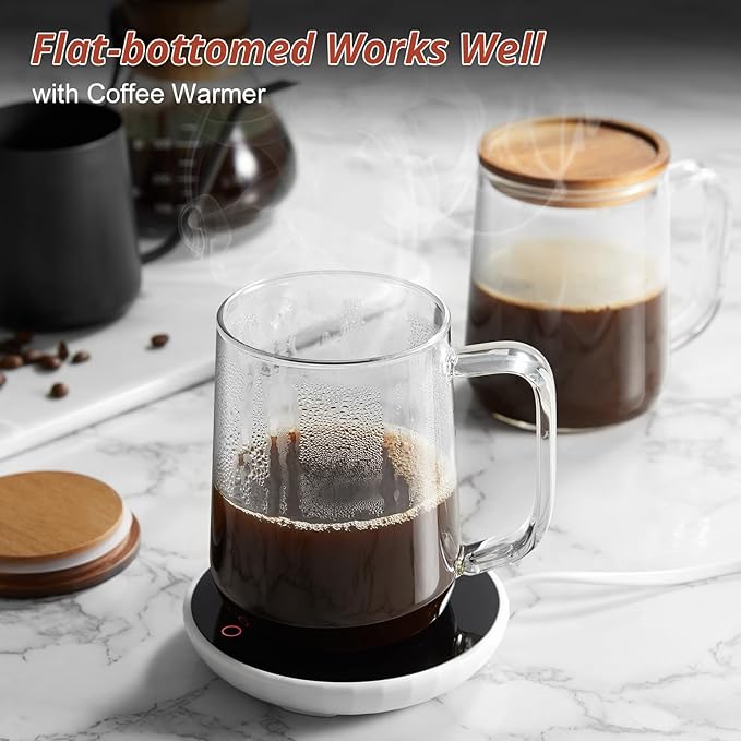 Glass Coffee Mugs, 16 oz Glass Coffee Cups with Acacia Wood Lids, Clear Borosilicate Glass Mugs with Handles for Cappuccino, Tea, Latte, Hot/Cold Beverages, Wine, Americano, Set of 4