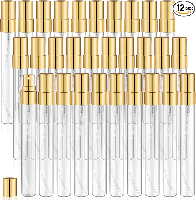 30 Pack Empty Mini Glass Spray Bottle Refillable Fine Mist Perfume Atomizer Portable Travel Sample Spray Bottles Containers For Perfume Essential Oils Cosmetics Liquid (clear bottle, 10ml)
