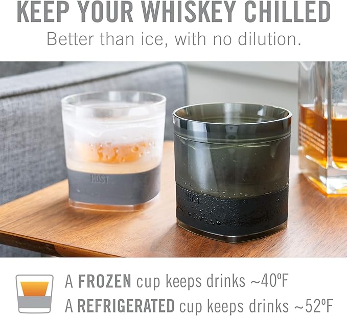 Host Whiskey Freeze Glasses, Double Old Fashioned Glasses, Chill Without Dilution for Bourbon, Vodka, Cold Brew Cocktails, Bourbon Gifts for Men, Home Bar, 9 oz, Set of 2, Olive Green