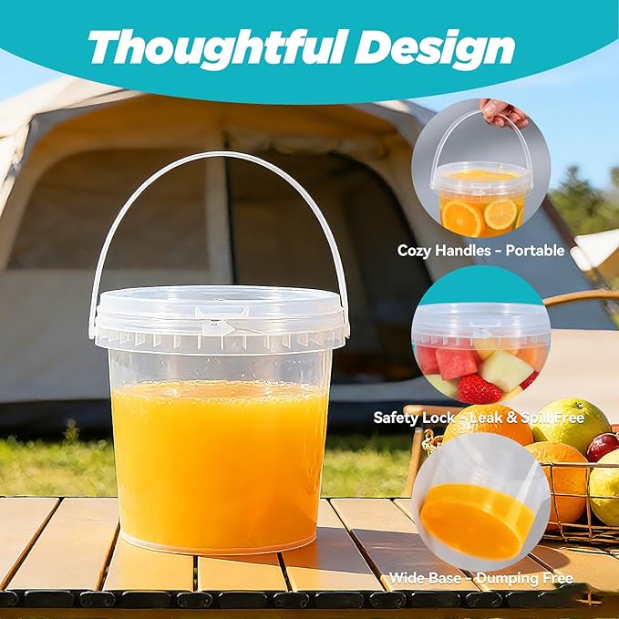 Clear Plastic Cups with Lid and Straw, Reusable Drink Bucket with Handle for Iced Coffee, Smoothie, Ice Cream - Sturdy Food Safe Party Cups for Pool, Beach, Birthday Parties (8Pack, 38 oz)