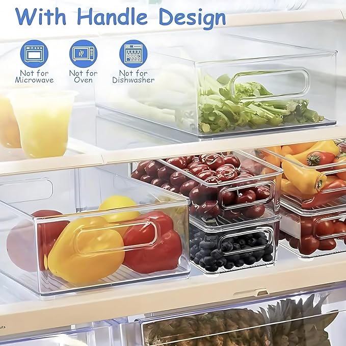 7 Pack Refrigerator Organizer Bins, 4 Sizes Stackable Clear Pantry Storage Bins with Handles for Fridge, Freezer, Shelves, Drawer, Bins, Snack Organizer for Home & Kitchen