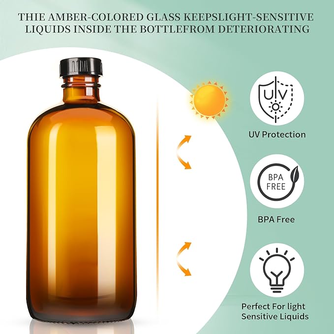 GIVAMEIHF 16oz Amber Glass Spray Bottles,1 Pack Glass Spray Bottles Refillable Empty Bottle with Adjustable Nozzle,Spray Bottle for Essential Oils,Cleaning,Pets,Hair Mister