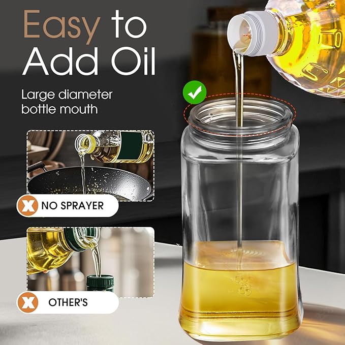 2-in-1 Olive Oil Sprayer Bottle & Dispenser, 16.9oz/500ml for Air Fryer, Salad, Cooking, BBQ - Oil Sprayer Bottle for Kitchen, Non-Stick Spray, Grill & Baking