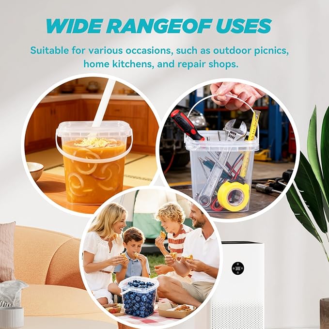 10Pack 34oz Reusable Drink Bucket with Sealed Lid & Straw - Clear Plastic Party Cups for Coffee, Drinks & Ice, Plastic Food Storage Container