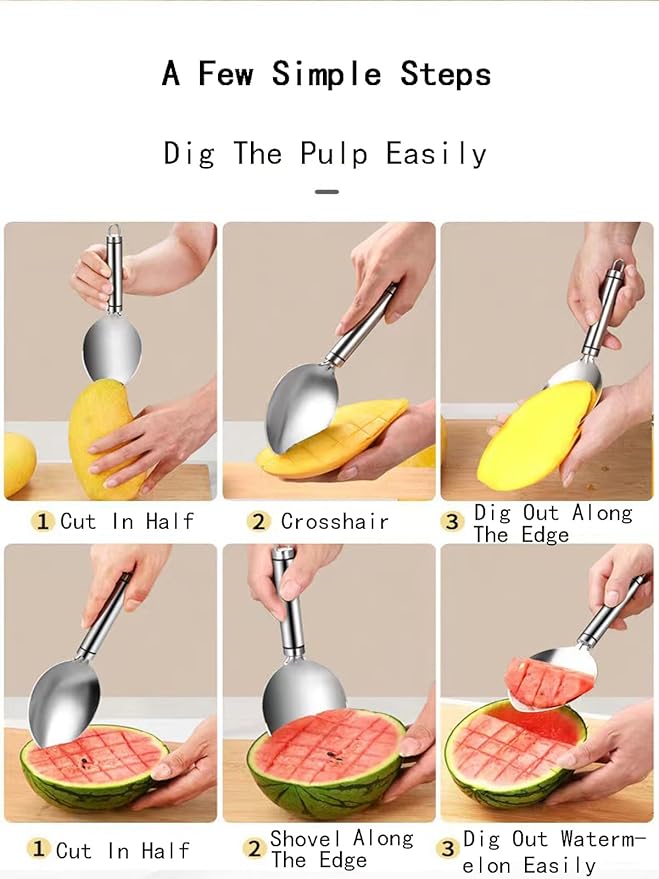 3Pcs Mango Slicer Fruit Fork Kit, Watermelon Cutter Slice, Stainless Steel Kitchen Fruit Cutter Slice Tool