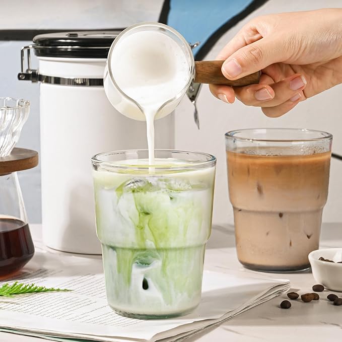 AUFXKOO13oz Glass Tumbler with Straw and Lid，2 Pack Iced Coffee Cups with lids Reusable,Glass to go Coffee Cup,Glass Cups with Lids for Drinking Matcha, Coffee, and Juice.