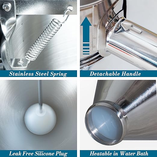 Stainless Steel Pancake Batter Dispenser with Squeeze Handle and Multi-Nozzle, for Pancakes, Cupcakes, and Baked Goods. 20 oz