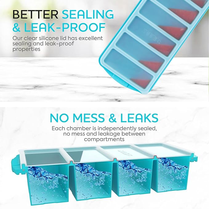 Silicone Freezer Tray With Lid-Soup Freezer Container molds-Large Ice Cube Tray Set Makes 1-Cup & 1/2-Cup portions cubes Perfect for preparing meals in different portion sizes Oven & Dishwasher -Safe