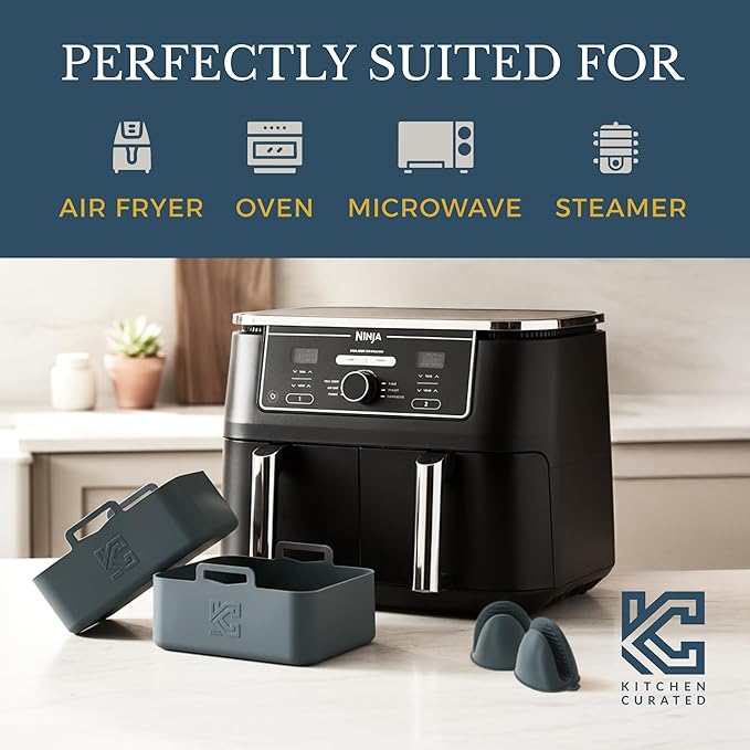 2pcs Silicone Air Fryer Liners, 10 QT, Air Fryer DZ401 DZ550 DZ201 Air Fryer Accessories, Reusable, Dual Air Fryer Silicone LIner, 2.63 Thick Premium