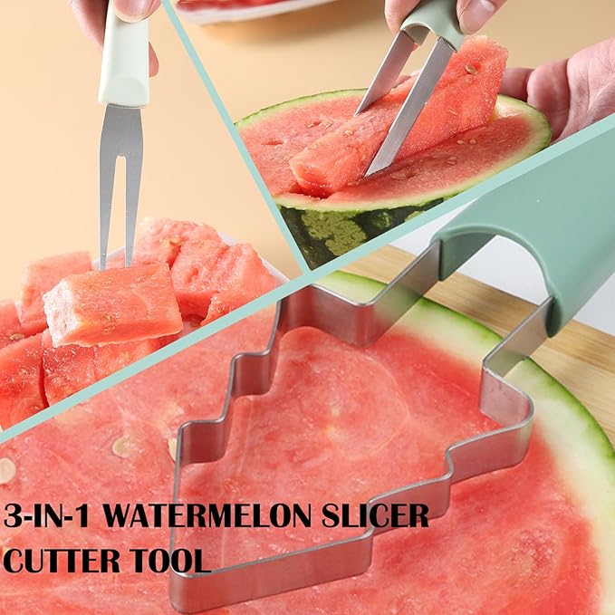 3-in-1 Watermelon Cutter Slicer Tool,Stainless Steel Watermelon Cutter Melon Baller Scoop Set Chriatmas Tree Popsicle Tool Watermelon Knife Fruit Slicer Fruit Carving Tools for Kitchen Utility Gadgets