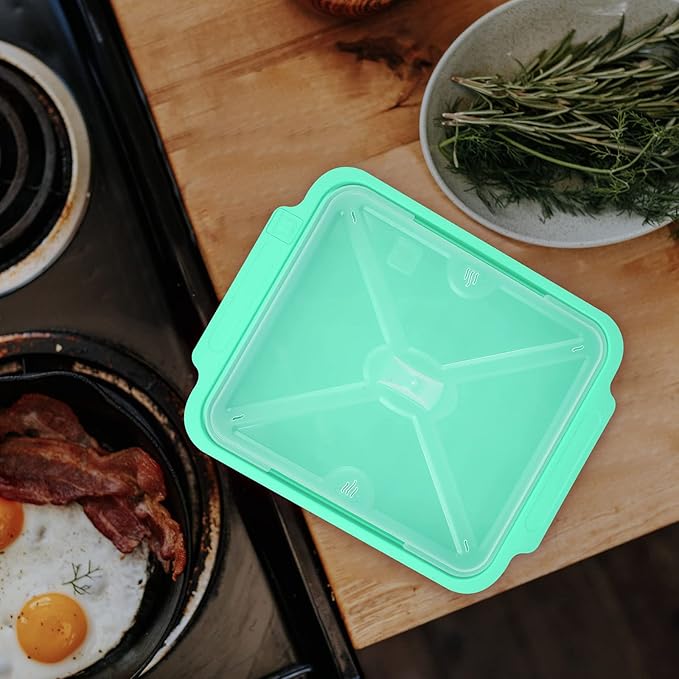 MMUGOOLER Microwave Easy Bacon Maker/Cooker with Lid, Safety, Quick and with No Mess, 11.3“ L x 9.0" W x 2.4" H- Blue